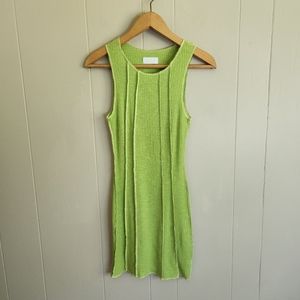 isalis bodycon jersey tank dress rib knit lime green exposed seams S